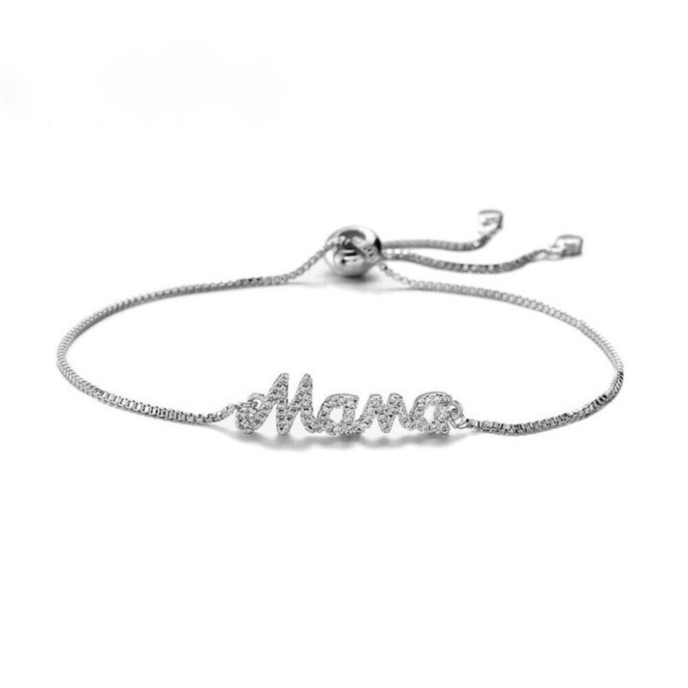 Mom To Be Girl Boy Mama Sparkly Silver Bracelet